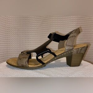 Women’s Rieker Black & Tan‎ Snake Print Heeled sandals size 38/7,5 EUC